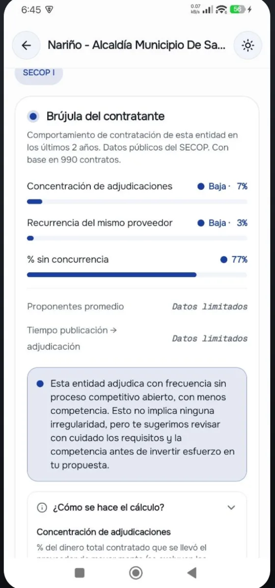 Análisis de una entidad contratante en ProPonte