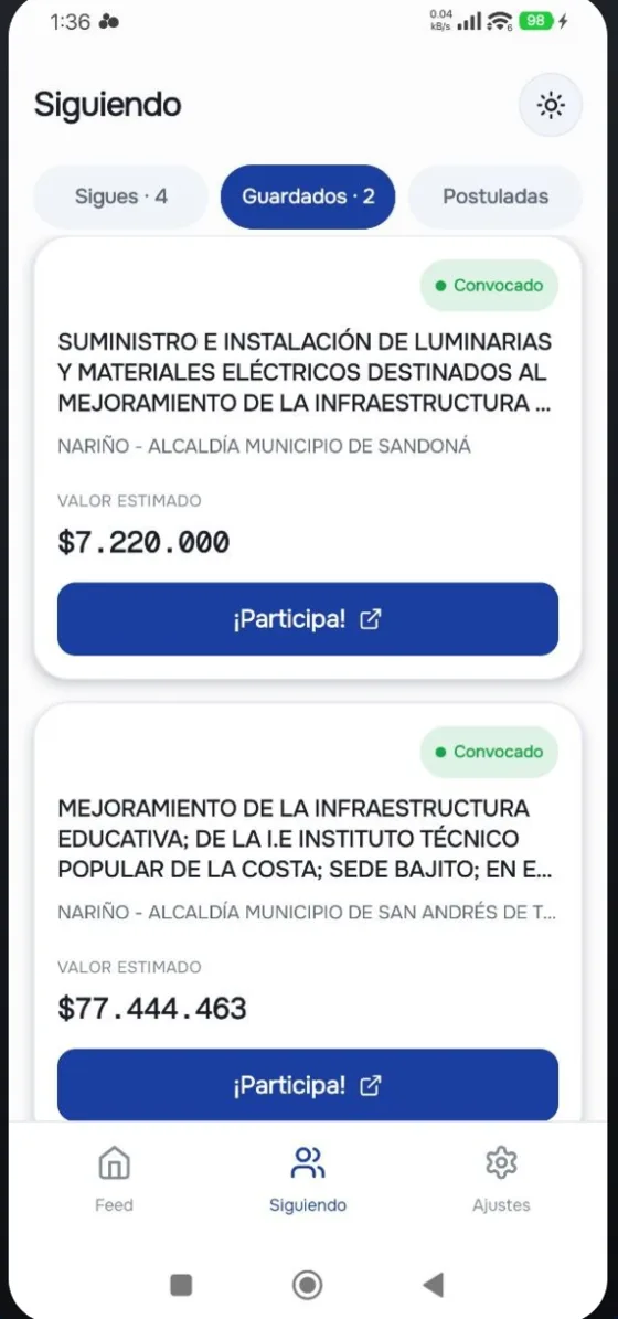 Convocatorias guardadas para revisar después