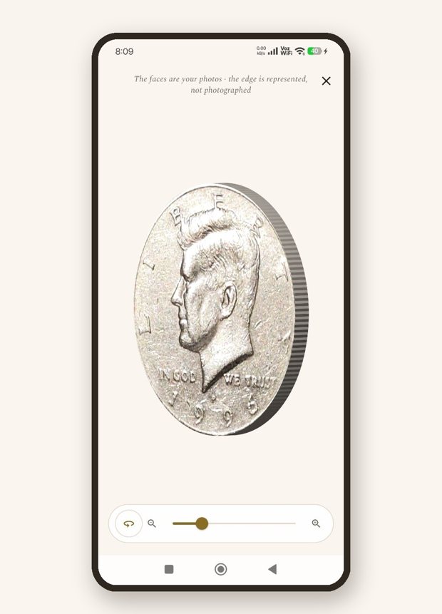 Turn your own coin in 3D to admire the detail